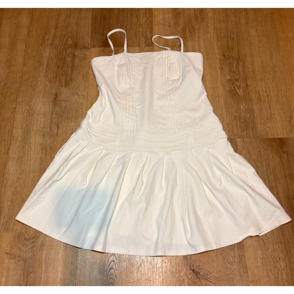 Wild Fable‎ Dress Womens Medium White Fit & Flare Mini Spaghetti Strap Pleated